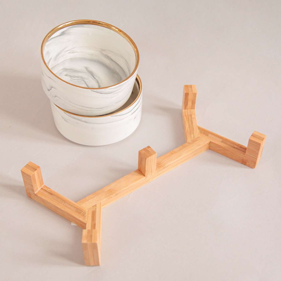 Миска для собак на деревянной подставке Pet Мрамор