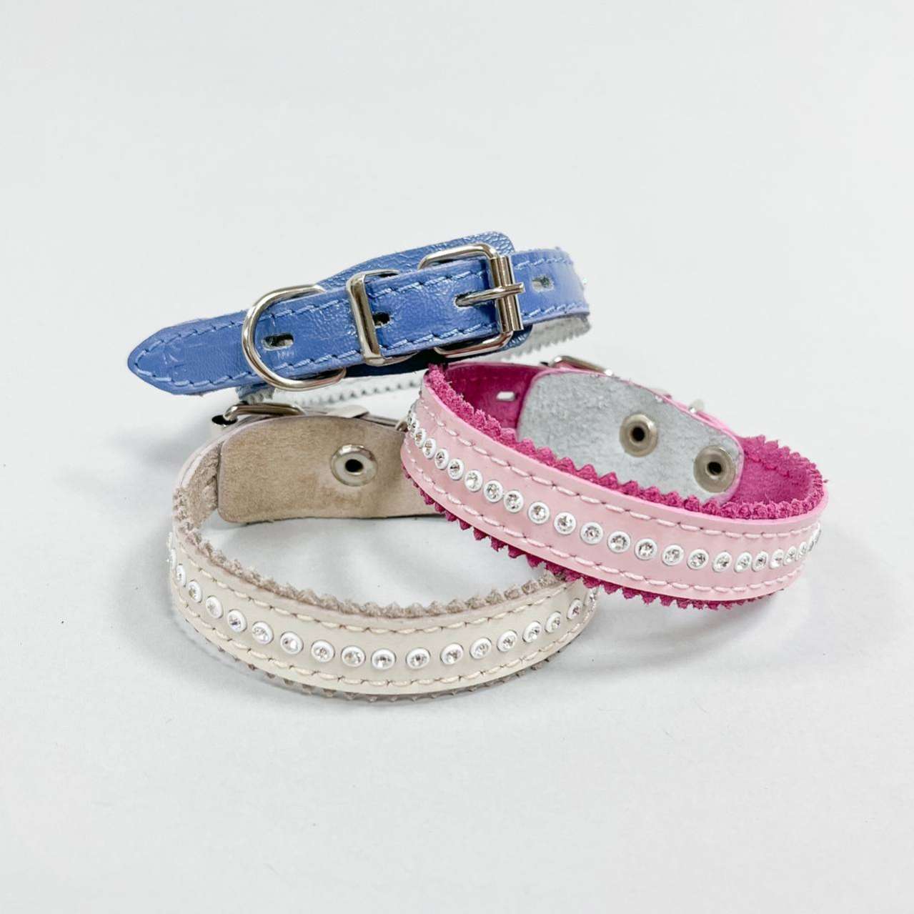 Кожаный ошейник для собак Элеганс со стразами