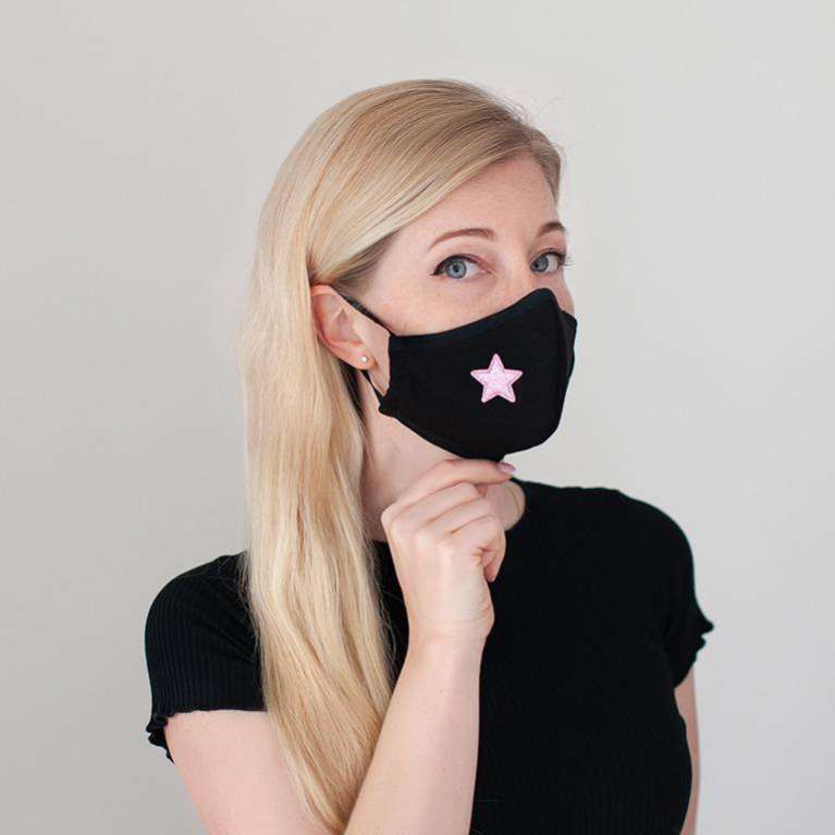 Многоразовая тканевая маска для лица двухслойная Puffy Black со звездой