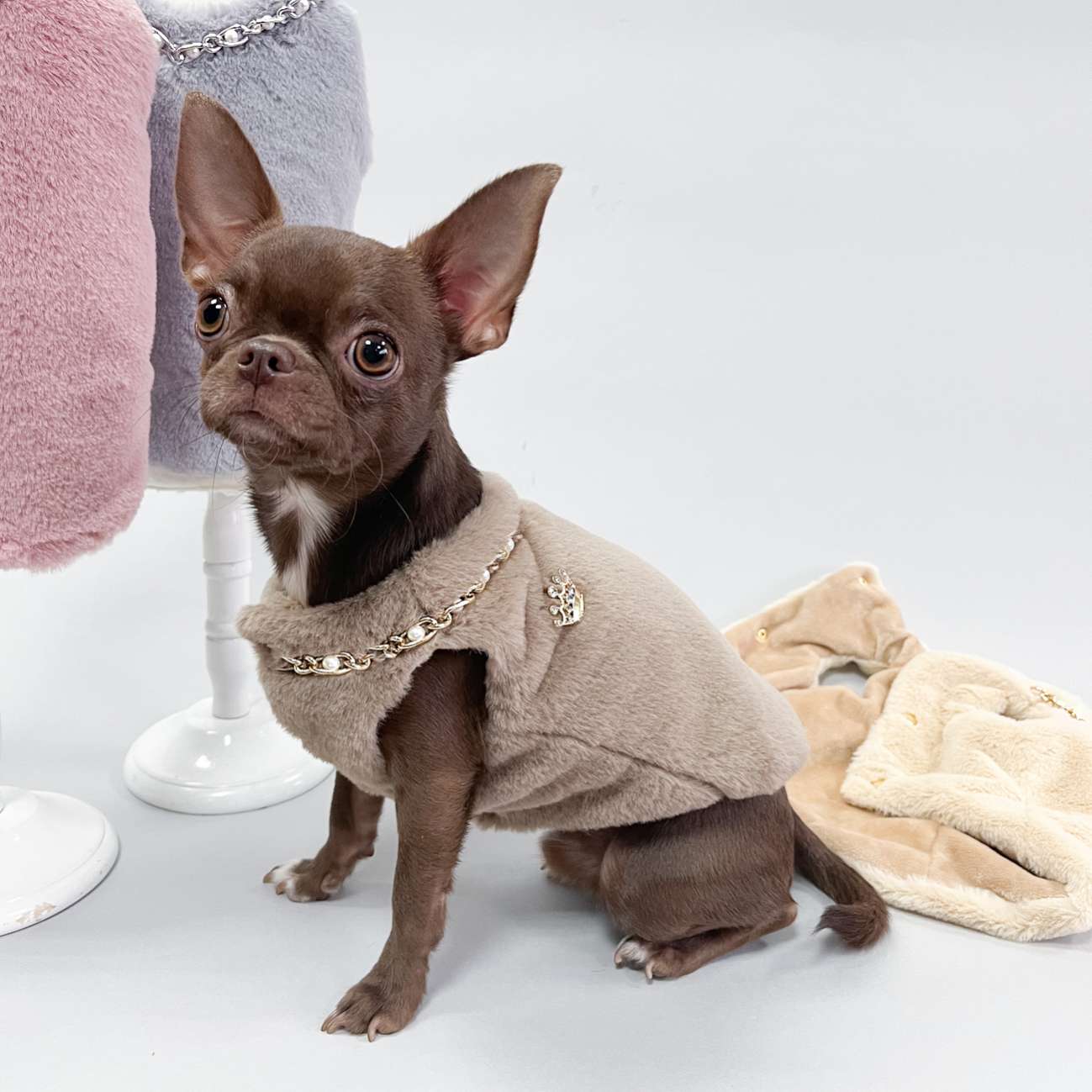 Жилетка для собаки меховая Puffy Морозка бежевая