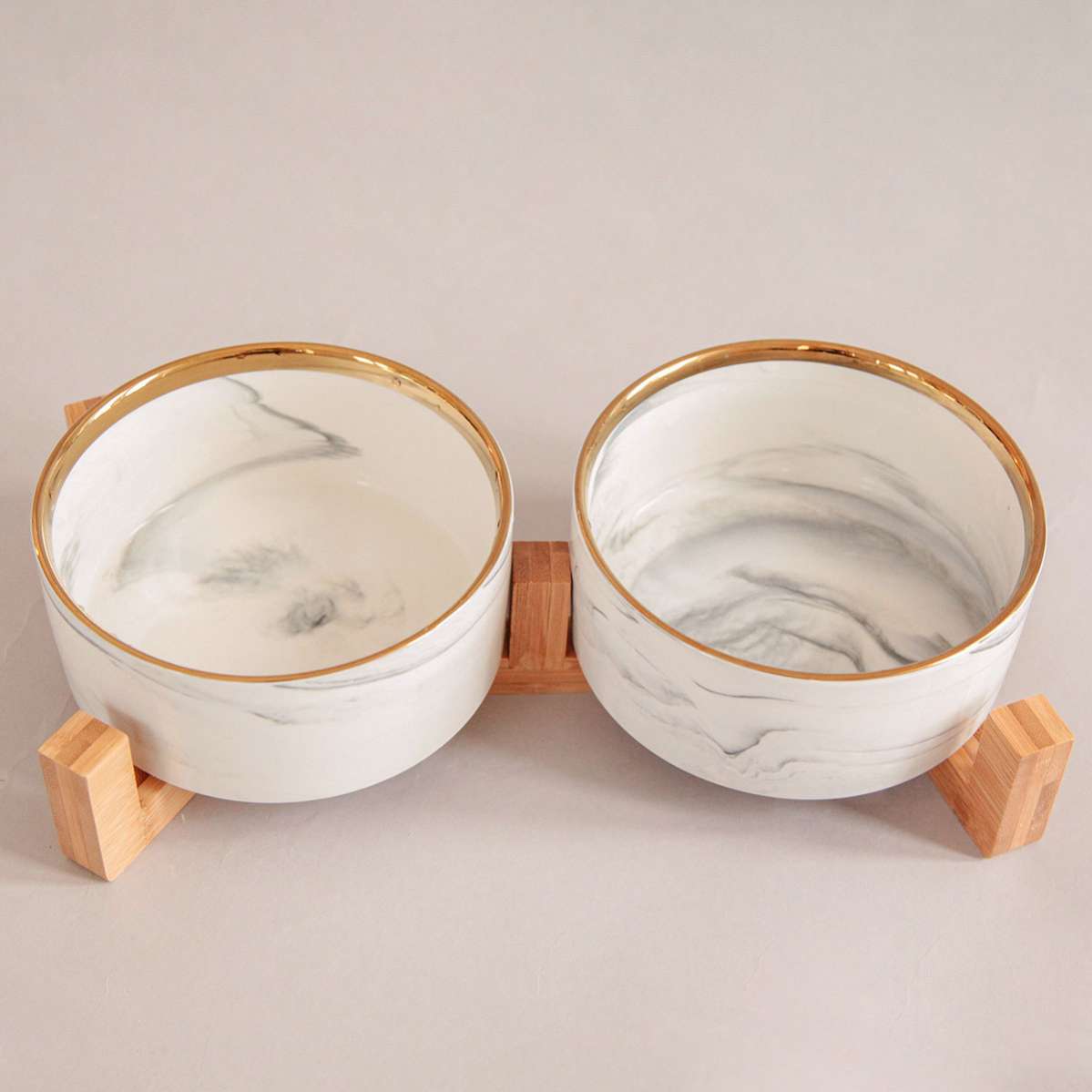 Миска для собак на деревянной подставке Pet Мрамор