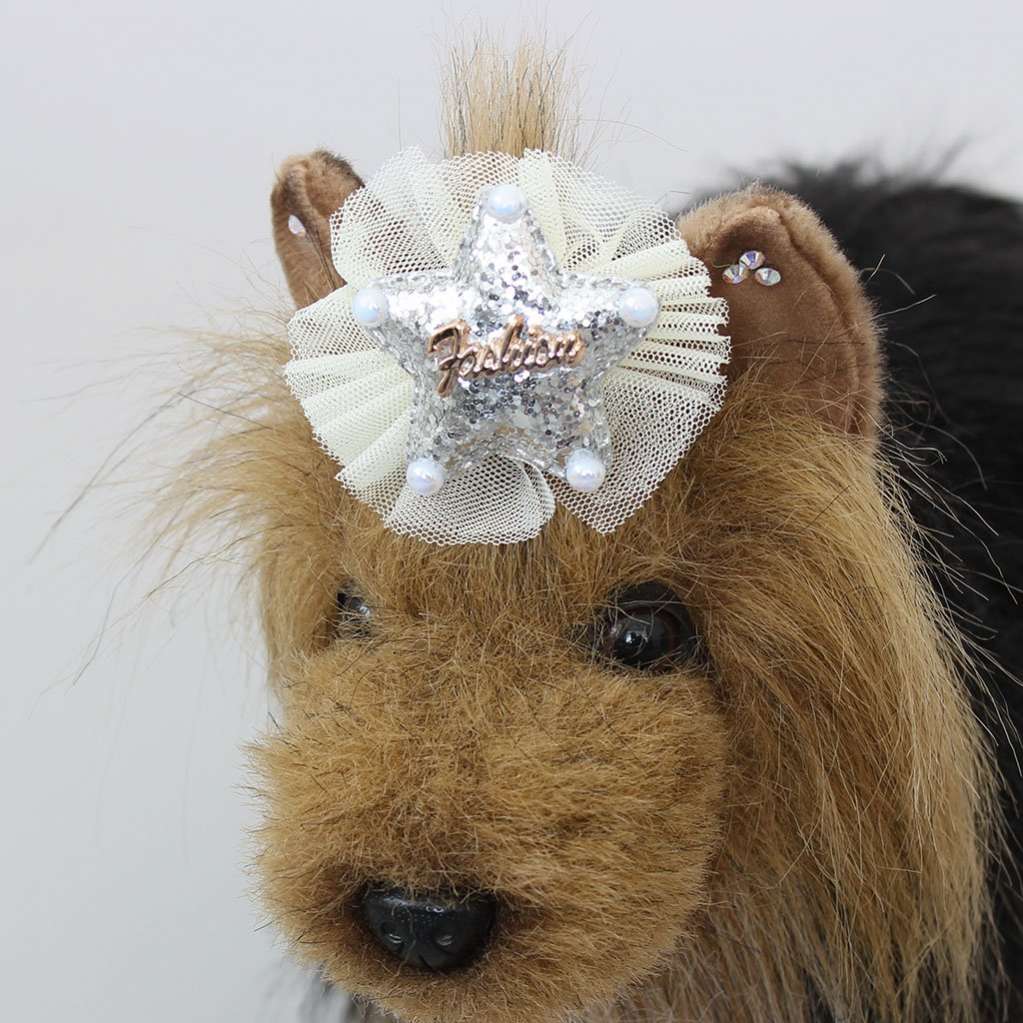 Заколка для собак Крокодильчик звезда в шифоне