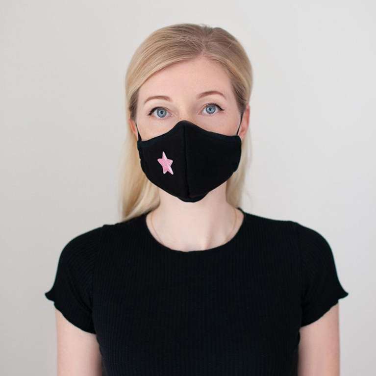 Многоразовая тканевая маска для лица двухслойная Puffy Black со звездой