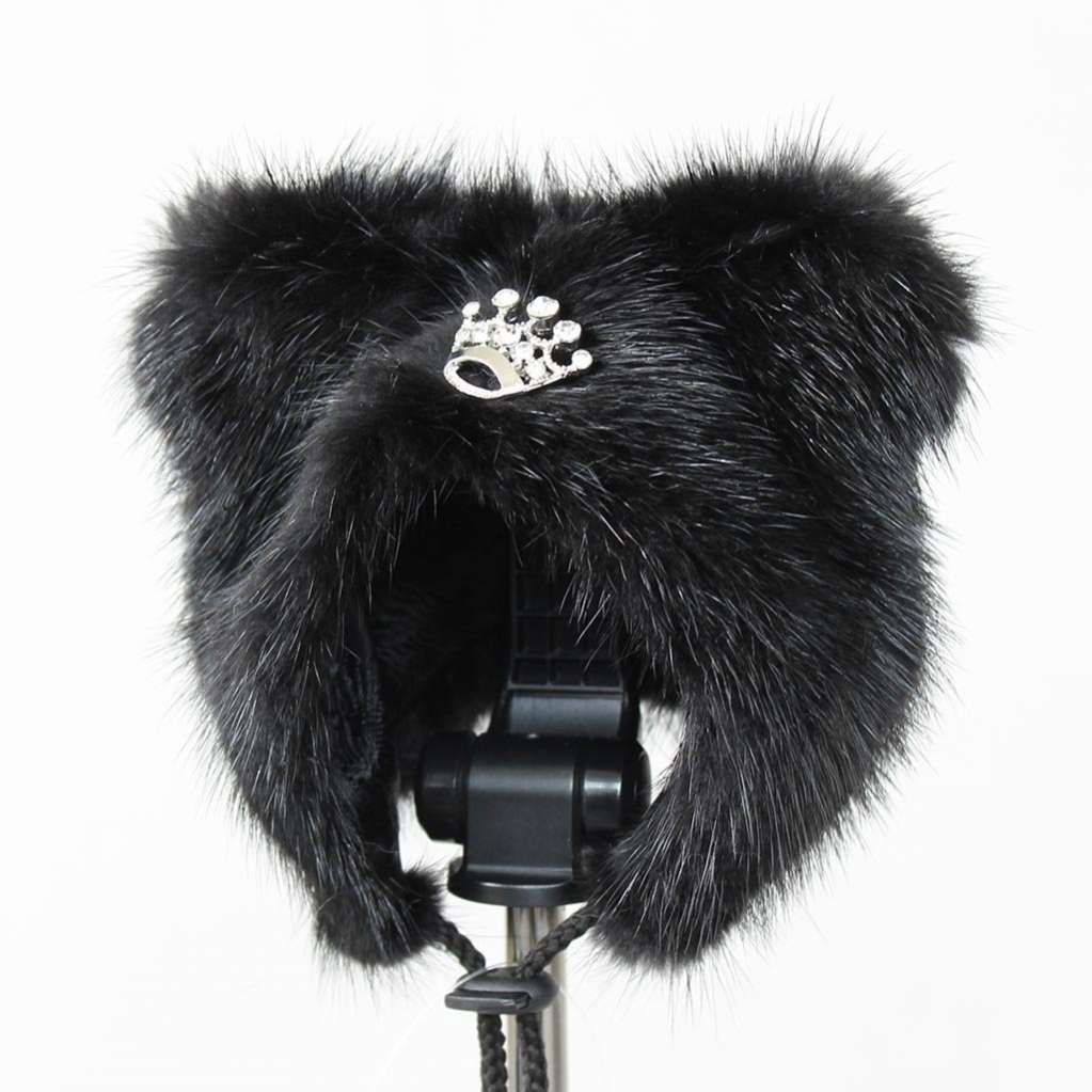Норковая шапка для собак Puffy Ушки черная
