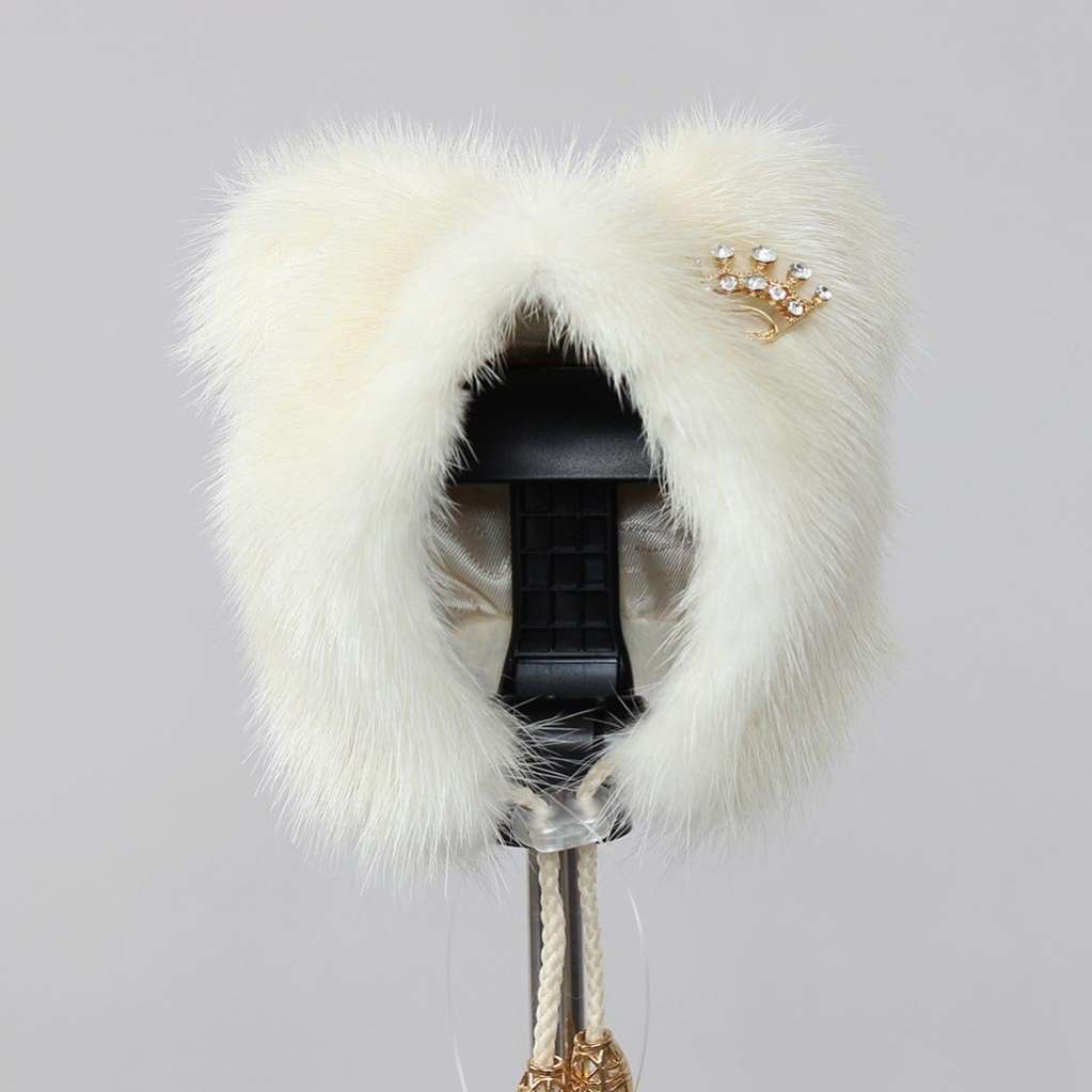 Норковая шапка для собак Puffy Ушки белая