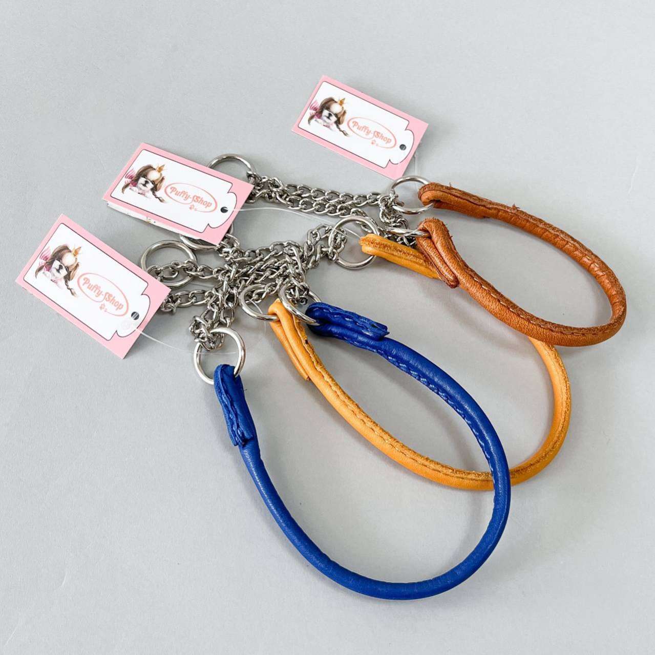 Круглый кожаный ошейник для собак с цепочкой