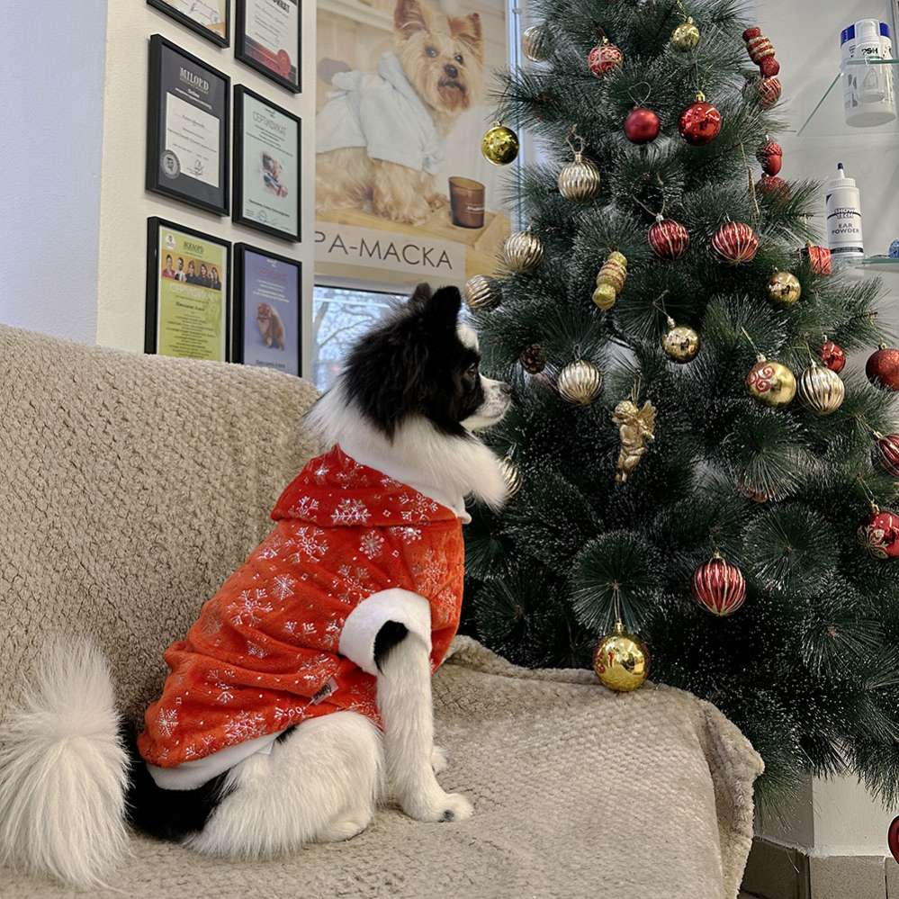 Новогодняя толстовка для собак Puffy Снежинка красная