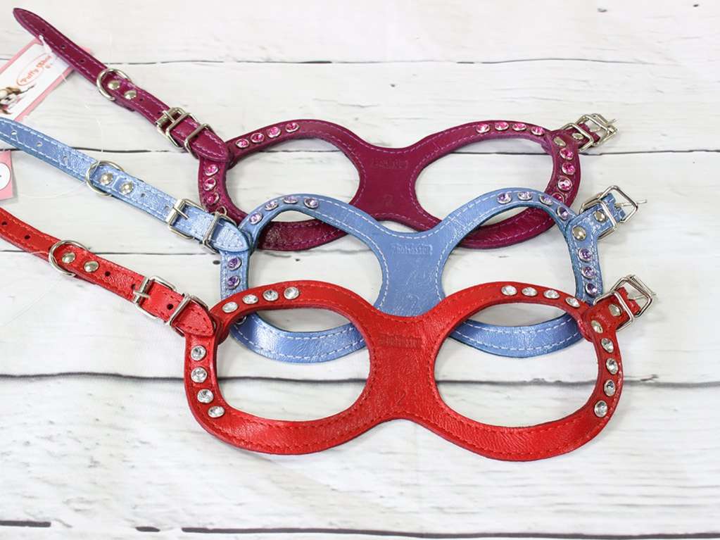 Кожаная шлейка для собак Очки со стразами