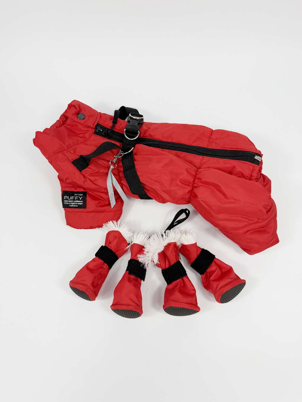 Комбинезон для собак со шлейкой Puffy Фикс красный