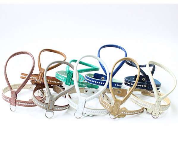 Кожаная шлейка для собак полукруглая со стразами 5 цветов