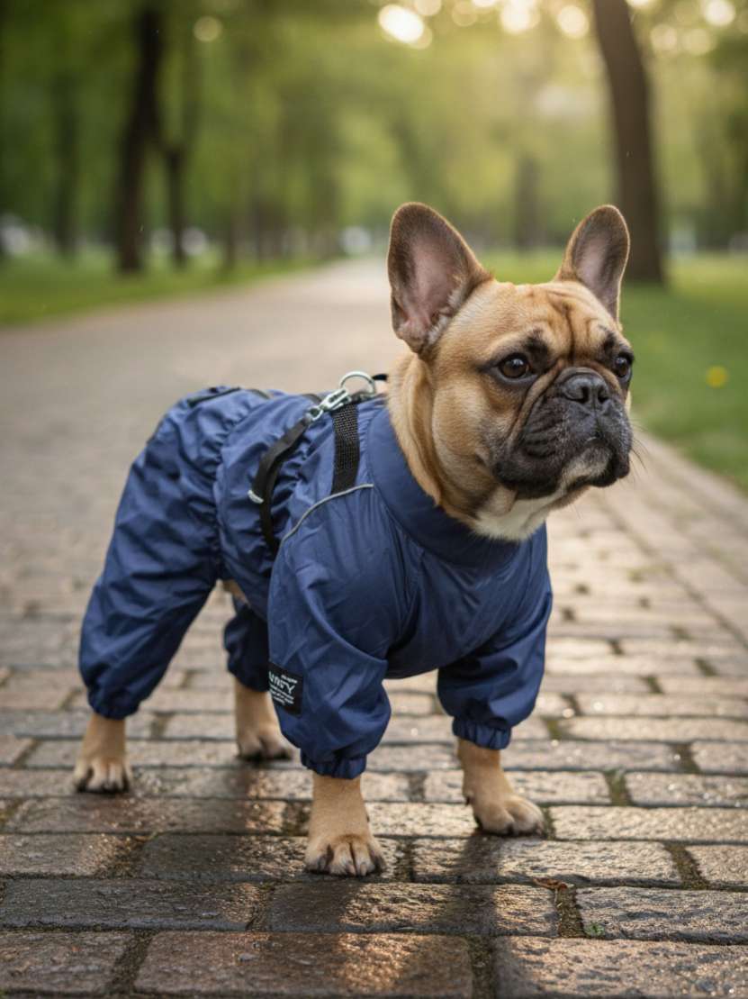 Утепленный дождевик со шлейкой Puffy для мопсов и бульдогов Синий 