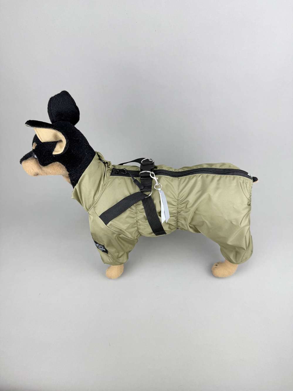 Утепленный дождевик для собак Puffy Фикс со шлейкой хаки