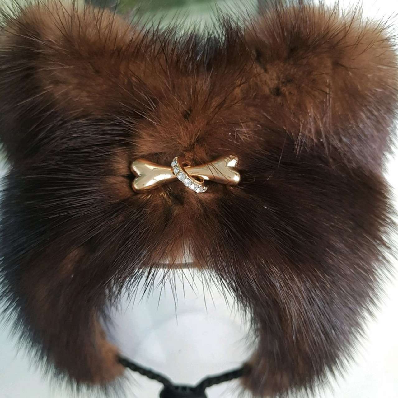 Норковая шапка для собак Puffy Ушки коричневая