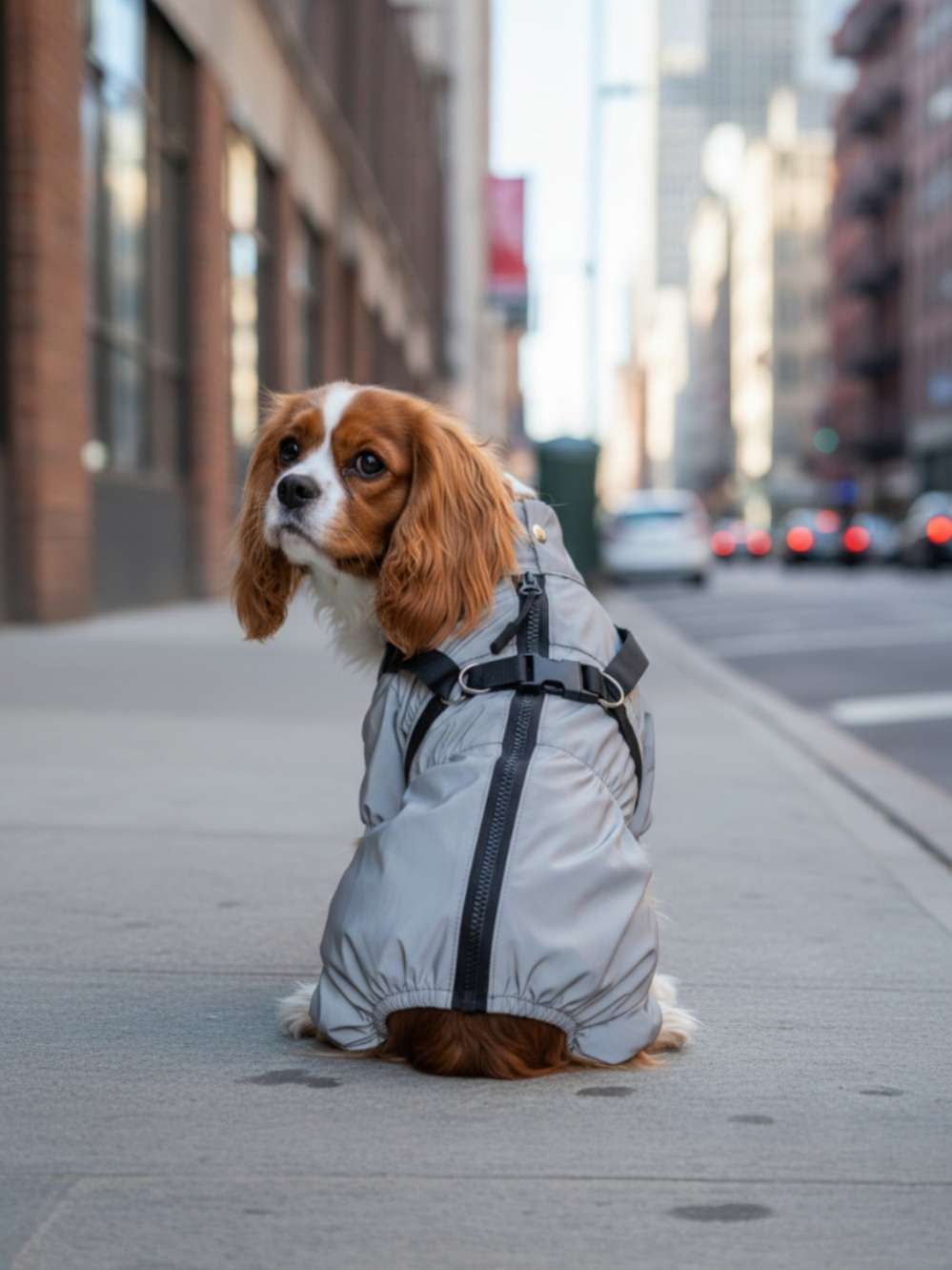 Утепленный дождевик для собак Puffy Фикс со шлейкой светоотражающий