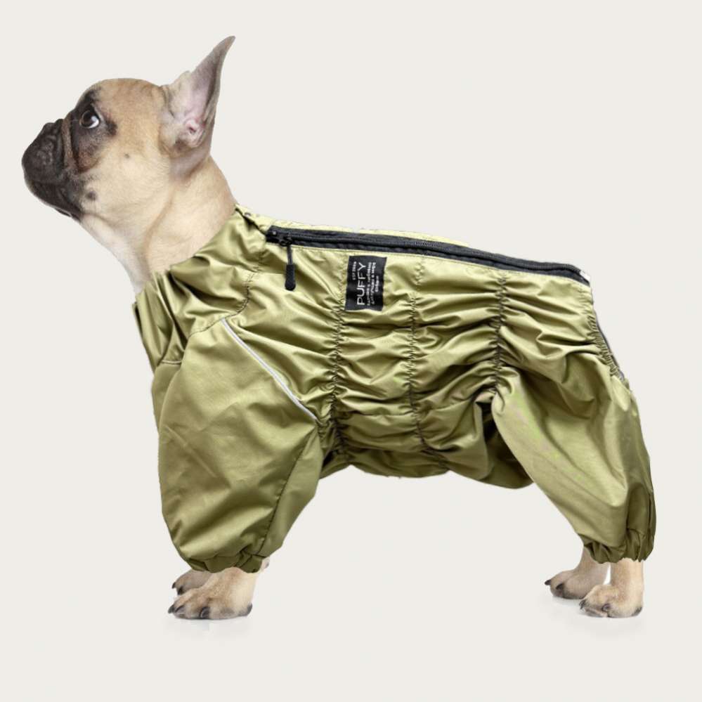 Утепленный дождевик Puffy для мопсов и бульдогов хаки