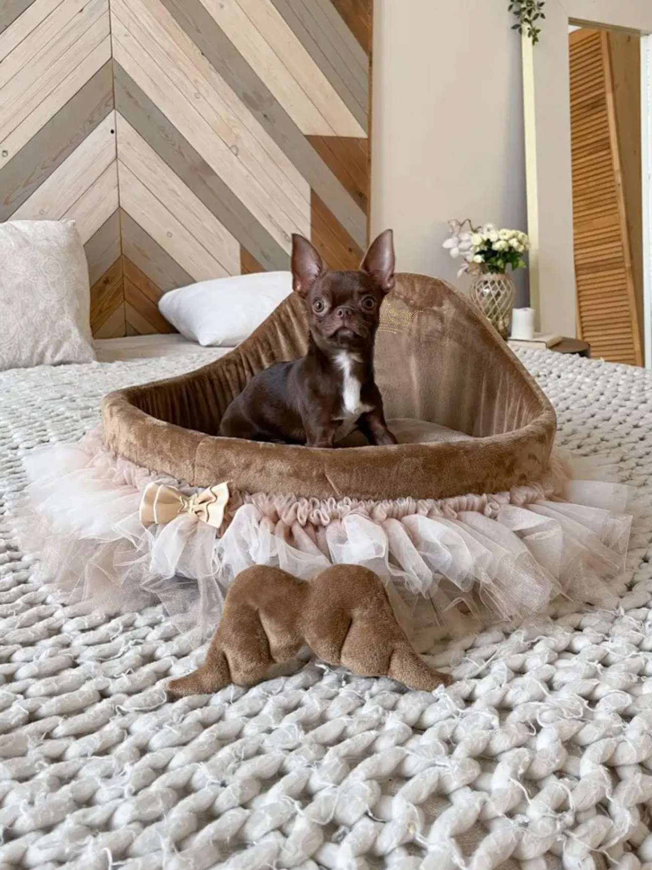 [Лежак] Лежанка для собак со спинкой Puffy Мокко