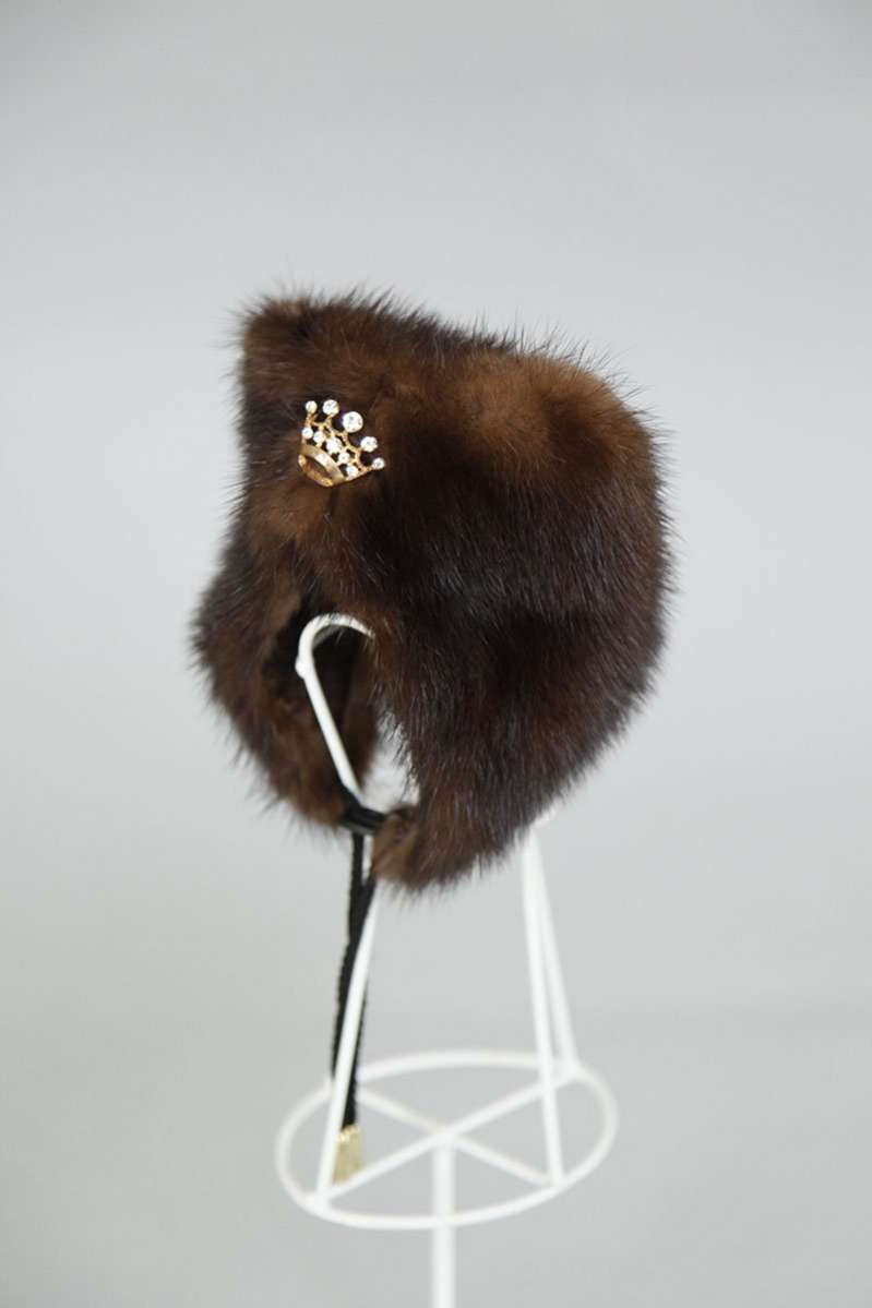 Норковая шапка для собак Puffy Ушки коричневая