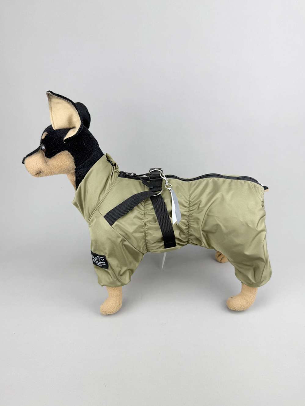 Утепленный дождевик для собак Puffy Фикс со шлейкой хаки