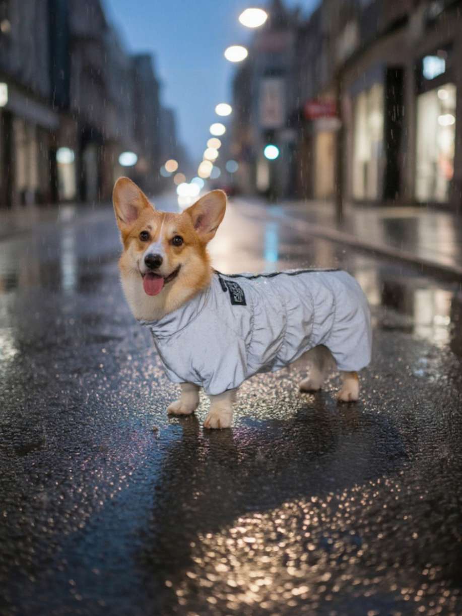 Утепленный дождевик Puffy Норд для такс и корги серый