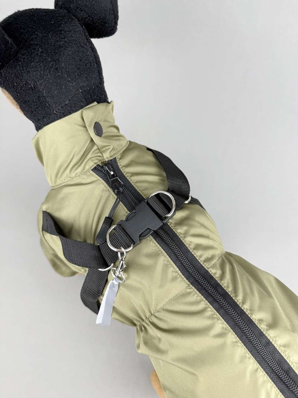 Утепленный дождевик для собак Puffy Фикс со шлейкой хаки