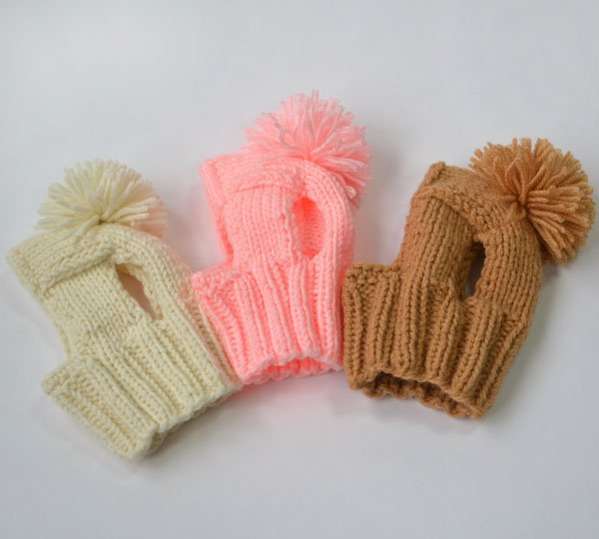 Вязаная шапка для собаки капор с открытыми ушами Puffy