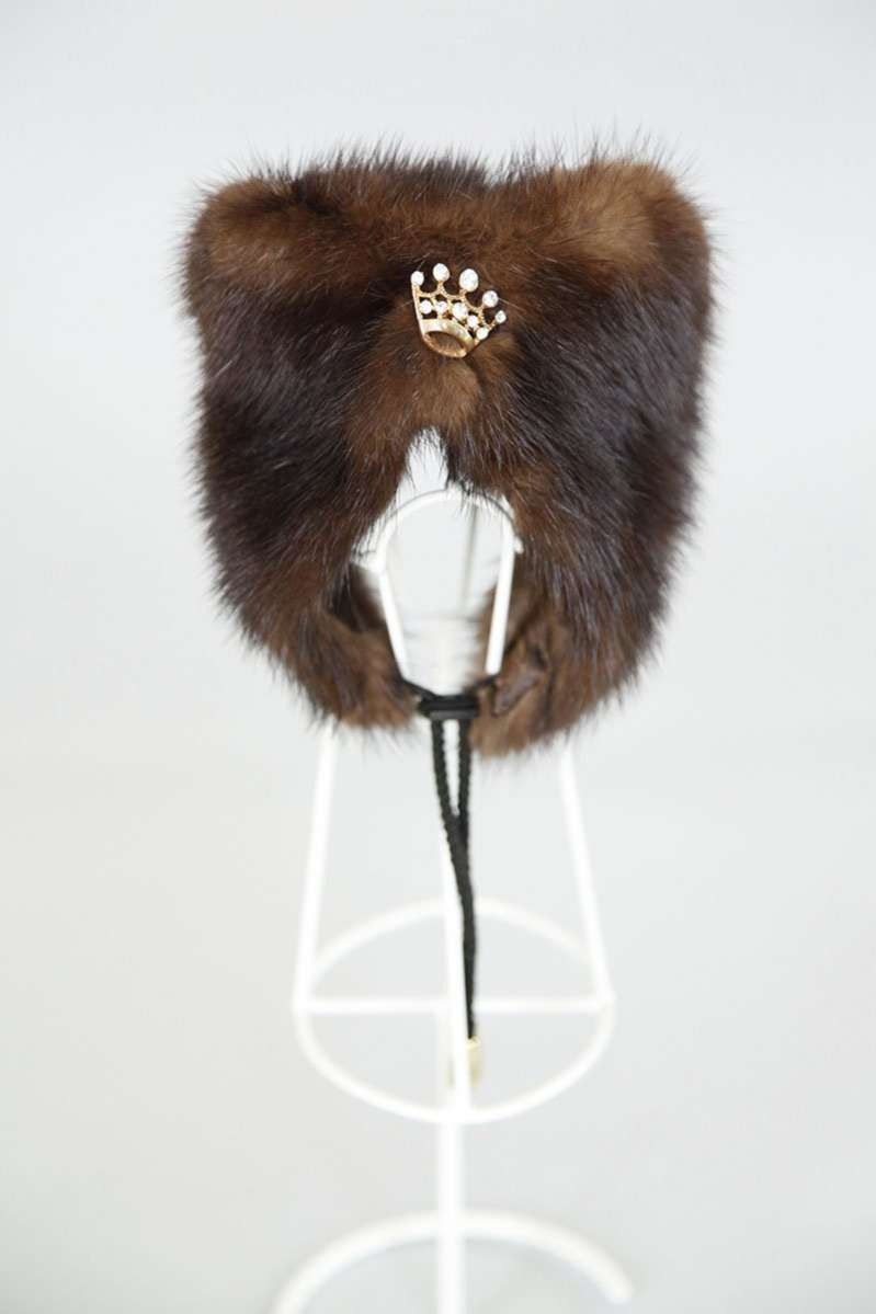 Норковая шапка для собак Puffy Ушки коричневая