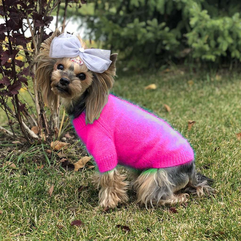 Вязаный свитер Puffy Пух норки Ярко-розовый