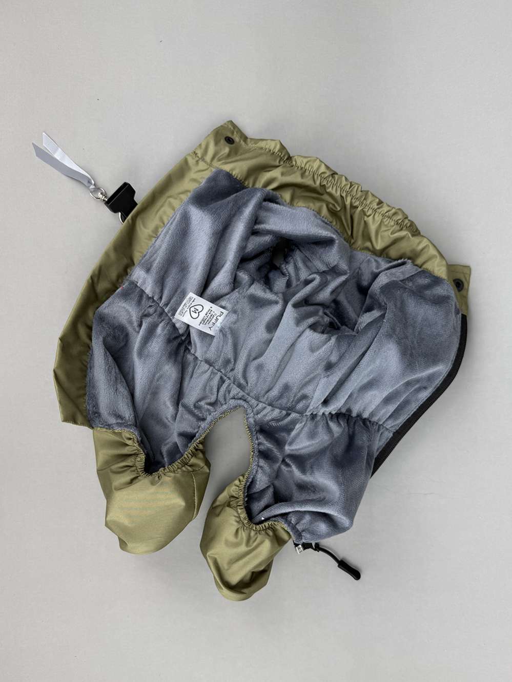 Утепленный дождевик для собак Puffy Фикс со шлейкой хаки