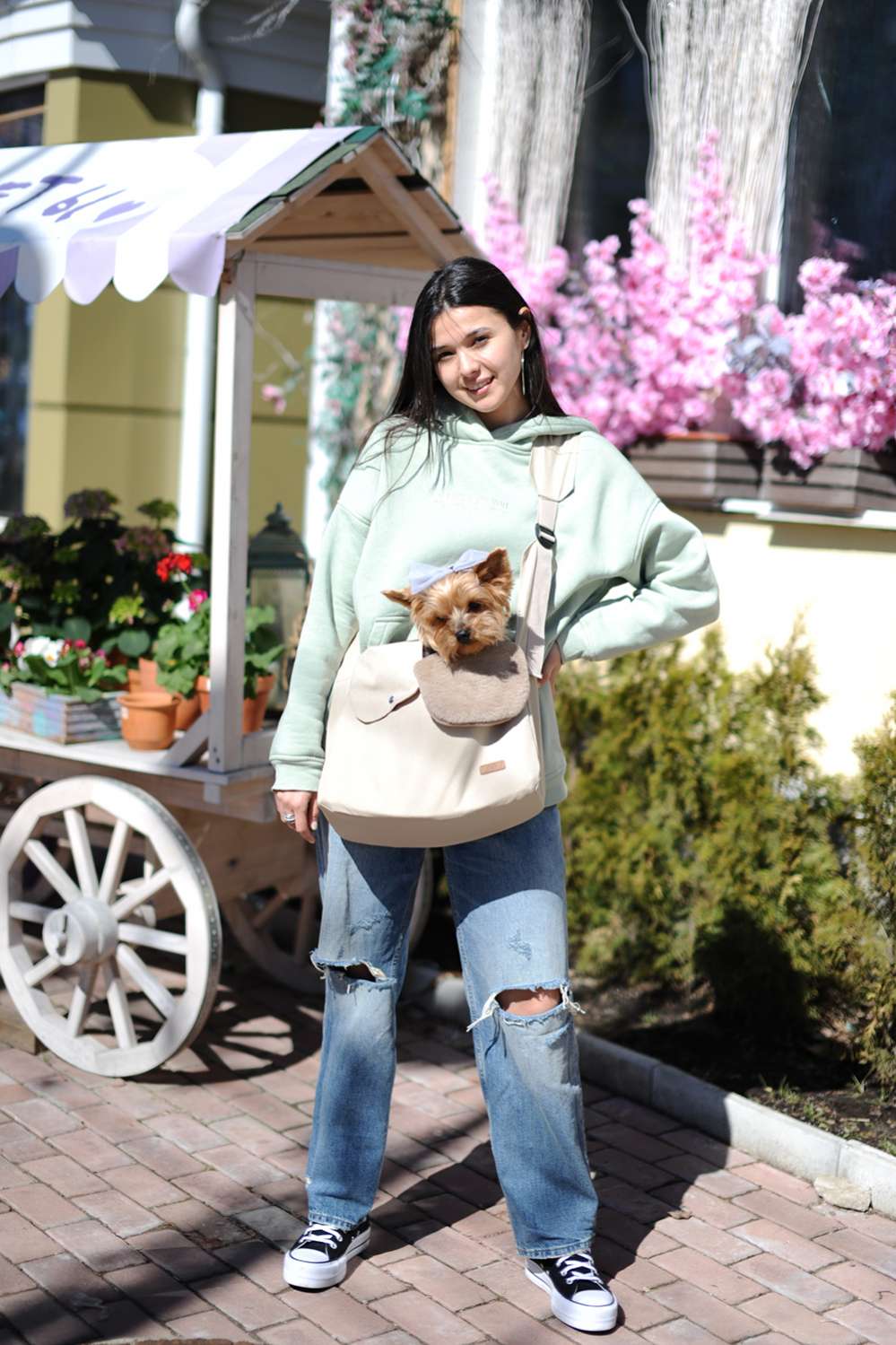 Демисезонная сумка-слинг для собак Puffy Бостон бежевый