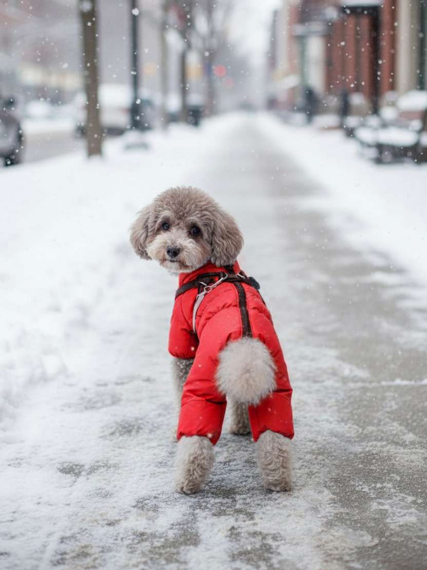 Комбинезон для собак со шлейкой Puffy Фикс красный