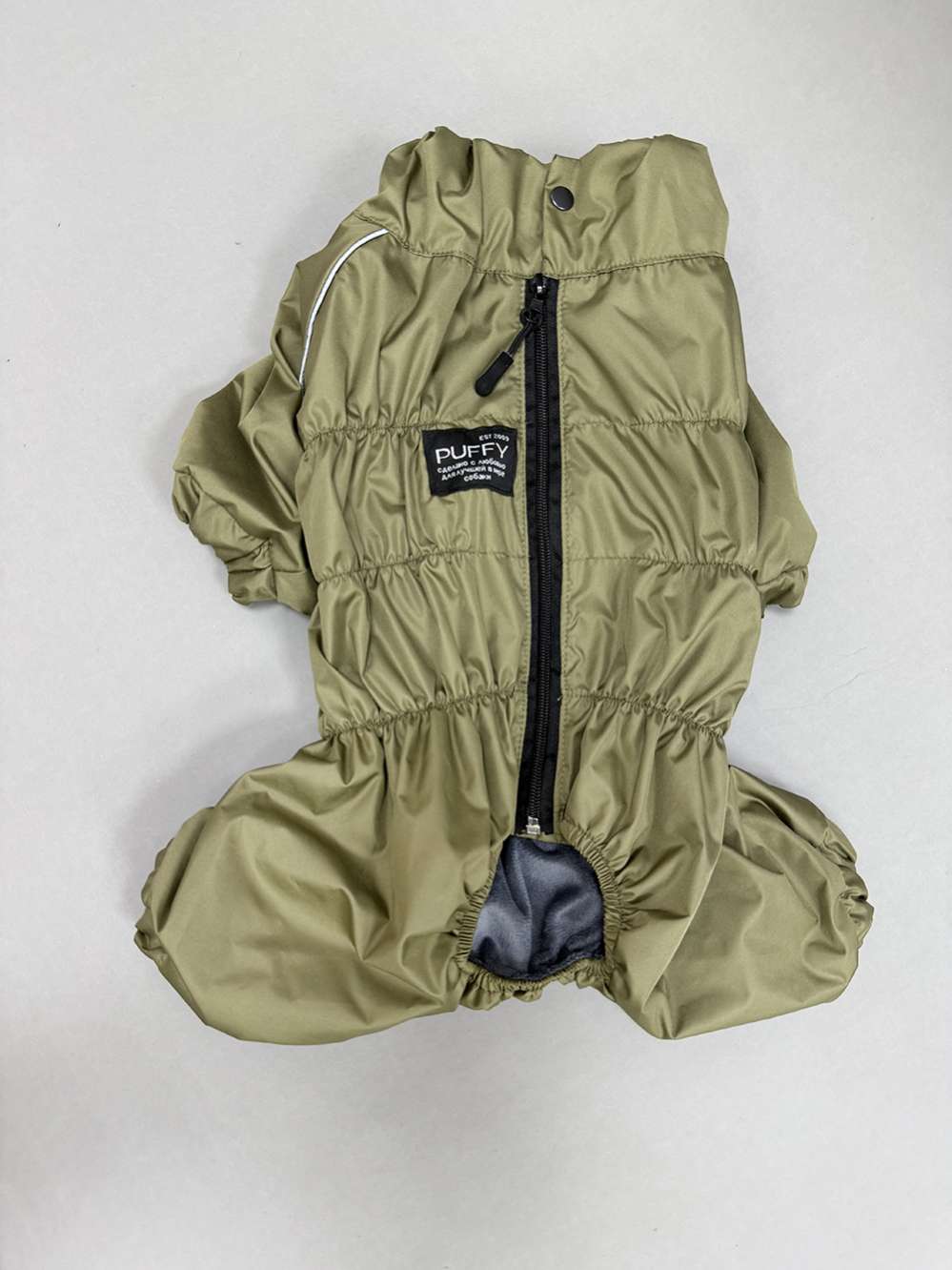 Утепленный дождевик Puffy для мопсов и бульдогов хаки