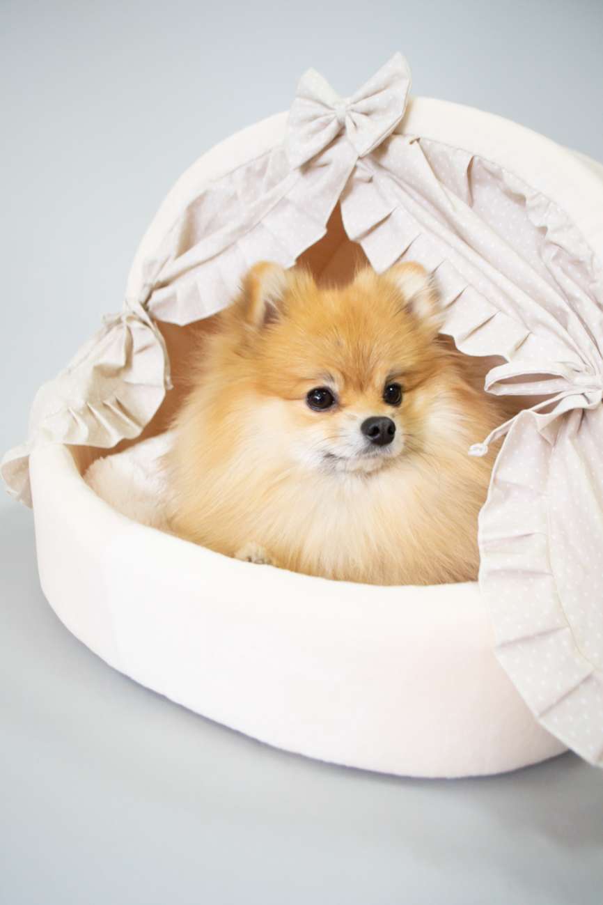 Домик для собаки со шторками Puffy молочный