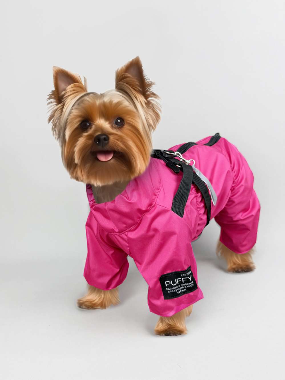 Утепленный дождевик для собак Puffy Фикс со шлейкой фуксия