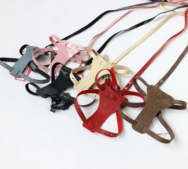 Кожаная шлейка с поводком для собак