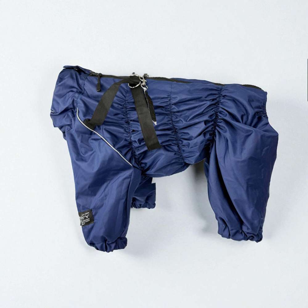 Утепленный дождевик со шлейкой Puffy для мопсов и бульдогов Синий 