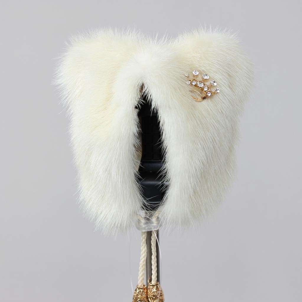 Норковая шапка для собак Puffy Ушки белая